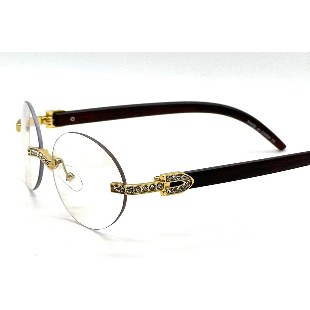 Fashion Sunglasses Men Rhinestone Wood Grain Frame Hip‎ Hop Shades Retro Classic